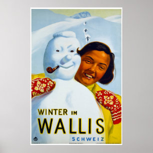 Winter im Wallis、Schweiz、スキーポスター ポスター