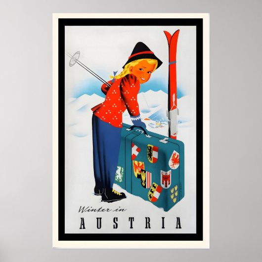 Winter in Austria Vintage Ski Poster - Framed ポスター (正面)