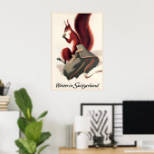 Winter in Switzerland Squirrel Vintage Travel ポスター (ホームオフィス)