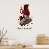 Winter in Switzerland Squirrel Vintage Travel ポスター (キッチン)