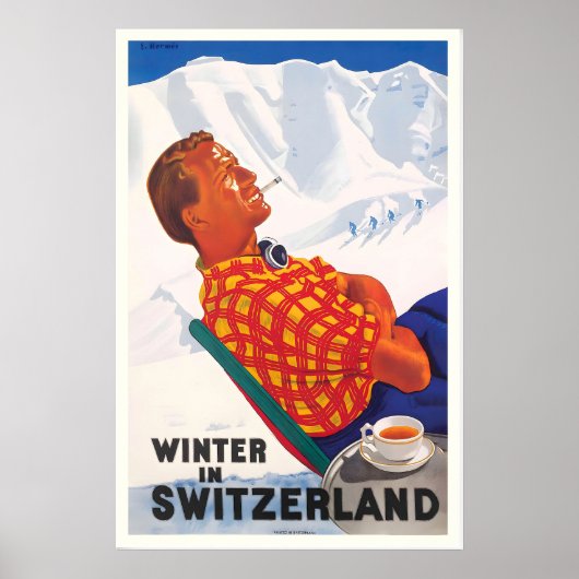 Winter in Switzerland Vintage Travel Poster ポスター (正面)