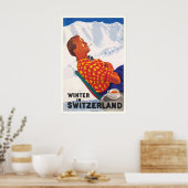 Winter in Switzerland Vintage Travel Poster ポスター (キッチン)