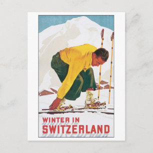 Winter in Switzerland Vintage Travel Poster ポストカード