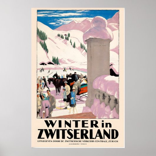 Winter in Switzerland Zurich Vintage Travel Poster ポスター (正面)