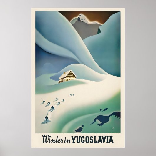 Winter in Yugoslavia Vintage Ski Poster - Framed ポスター (正面)