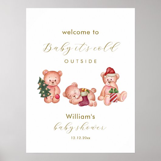 Winter It's Cold Outside Bear Baby Shower Welcome  ポスター (正面)