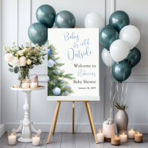 Winter It's Cold Outside Blue Bow Baby Shower