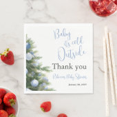Winter It's Cold Outside Blue Bow Baby Shower スタンダードランチョンナプキン (インサイチュ)