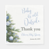 Winter It's Cold Outside Blue Bow Baby Shower スタンダードランチョンナプキン (正面)