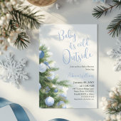 Winter It's Cold Outside Blue Bow Baby Shower 招待状