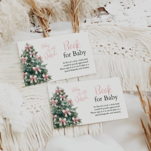 Winter It's Cold Outside Pink Bow Girl Baby Shower エンクロージャーカード