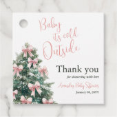 Winter It's Cold Outside Pink Bow Girl Baby Shower フェイバータグ (正面)