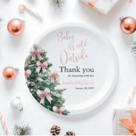 Winter It's Cold Outside Pink Bow Girl Baby Shower ペーパープレート
