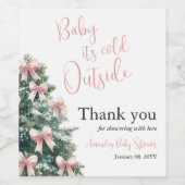 Winter It's Cold Outside Pink Bow Girl Baby Shower ワインラベル (シングルラベル)