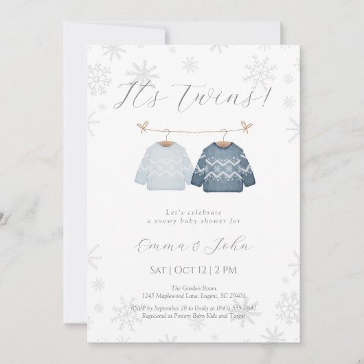 Winter Its Twin Brothers Baby Shower Invitation 招待状 (正面)