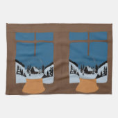 Winter Kitchen Towel - Snow Globe on Window Sill - キッチンタオル (横)