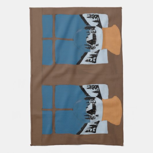 Winter Kitchen Towel - Snow Globe on Window Sill - キッチンタオル (縦)