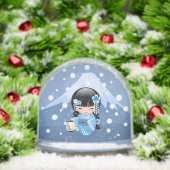 Winter Kokeshi Geisha Blue Girl Snow Globe (クリスマス)