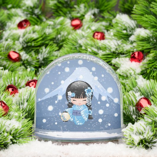 Winter Kokeshi Geisha Blue Girl Snow Globe (クリスマス)