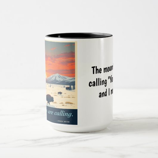 Winter Lamar Valley: Yellowstone Wolves & Bison マグカップ (中央)