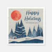 Winter Landscape Forest Moon Navy Blue Drawing  スタンダードカクテルナプキン (正面)