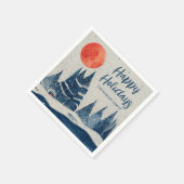 Winter Landscape Forest Moon Navy Blue Drawing  スタンダードカクテルナプキン (角)