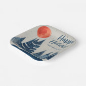 Winter Landscape Forest Moon Navy Blue Drawing  ペーパープレート (傾斜あり)