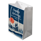 Winter Landscape Forest Moon Navy Blue Drawing  ミディアムペーパーバッグ (裏面アングル)