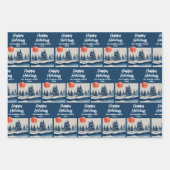 Winter Landscape Forest Moon Navy Blue Drawing  ラッピングペーパーシート (正面2)