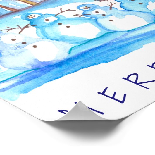 Winter Landscape Snowman Merry Christmas ポスター (角)