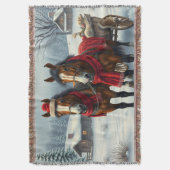 Winter Landscape with Horses and Cabin スローブランケット (正面縦)