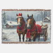 Winter Landscape with Horses and Cabin スローブランケット (正面)