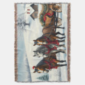 Winter Landscape with Horses and Cabin スローブランケット (正面縦)