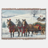 Winter Landscape with Horses and Cabin スローブランケット (正面)