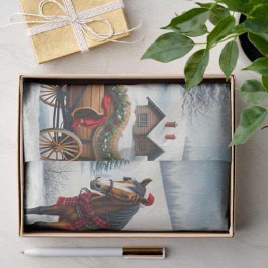 Winter Landscape with Horses and Cabin 薄葉紙 (ギフト)