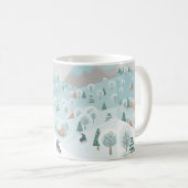 Winter landscape with snow, trees and children on コーヒーマグカップ (正面右)