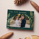Winter Laurel | Tis the Season Photo 箔シーズンカード<br><div class="desc">A chic and elegant holiday card design featuring a single horizontal or landscape-oriented photo in a unique arched layout, embellished with finely detailed botanical foliage in luxe gold foil. "Tis the Season" appears at the top left, with your family name along the bottom. A refined nature-inspired choice for your Christmas...</div>