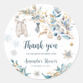 Winter Little Snowflake Baby Shower Thank You ラウンドシール (正面)