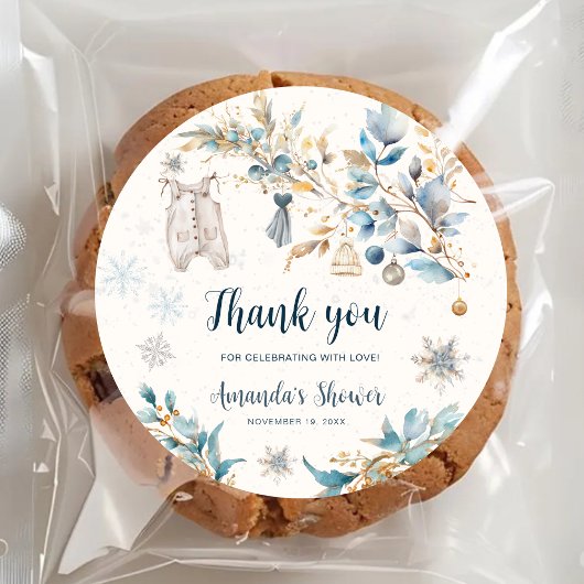Winter Little Snowflake Baby Shower Thank You ラウンドシール