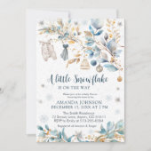 Winter Little Snowflake Clothesline Baby Shower  招待状 (正面)