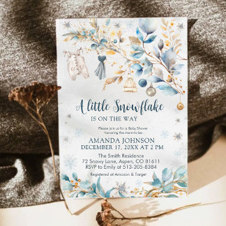 Winter Little Snowflake Clothesline Baby Shower  招待状