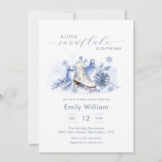 Winter Little Snowflake Ice Skate Baby Shower 招待状 (正面)