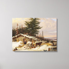 Winter Log Houseアートキャンバス印刷 キャンバスプリント
