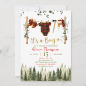 Winter Lumberjack Clothes Boy Baby Shower 招待状 (正面)