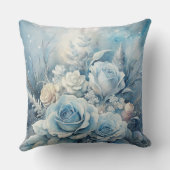 Winter Magic Blue Rose Floral Pillow クッション (裏面)