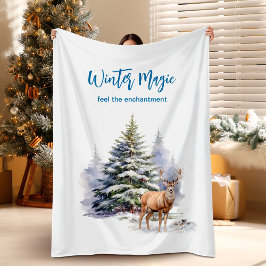 Winter Magic Forest Deer Fleece Blanket フリースブランケット