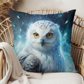 Winter Magic Snowy Owl Mystic Blue Throw Pillow クッション