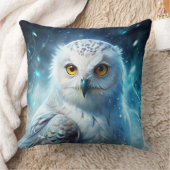 Winter Magic Snowy Owl Mystic Blue Throw Pillow クッション (ブランケット)