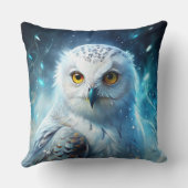 Winter Magic Snowy Owl Mystic Blue Throw Pillow クッション (裏面)