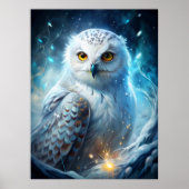 Winter Magic Snowy Owl – Mystical Blue Forest ポスター (正面)